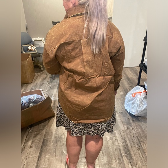 Zenana dark camel lightweight shacket - Picture 3 of 4